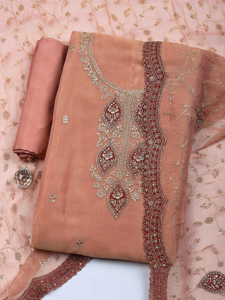 Embroidered Tissue Unstitched Suit With Pant &amp; Dupatta