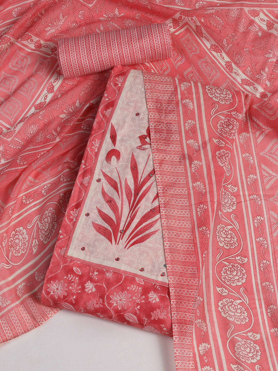 Neck Embroidered Cotton Blend Unstitched Suit With Dupatta