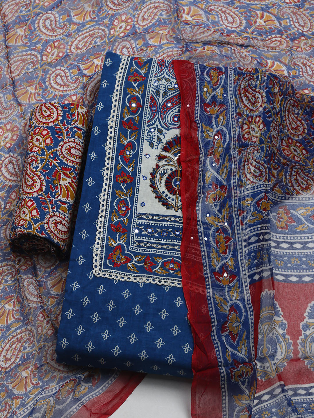 Embroidered Cotton Blend Unstitched Suit With Dupatta