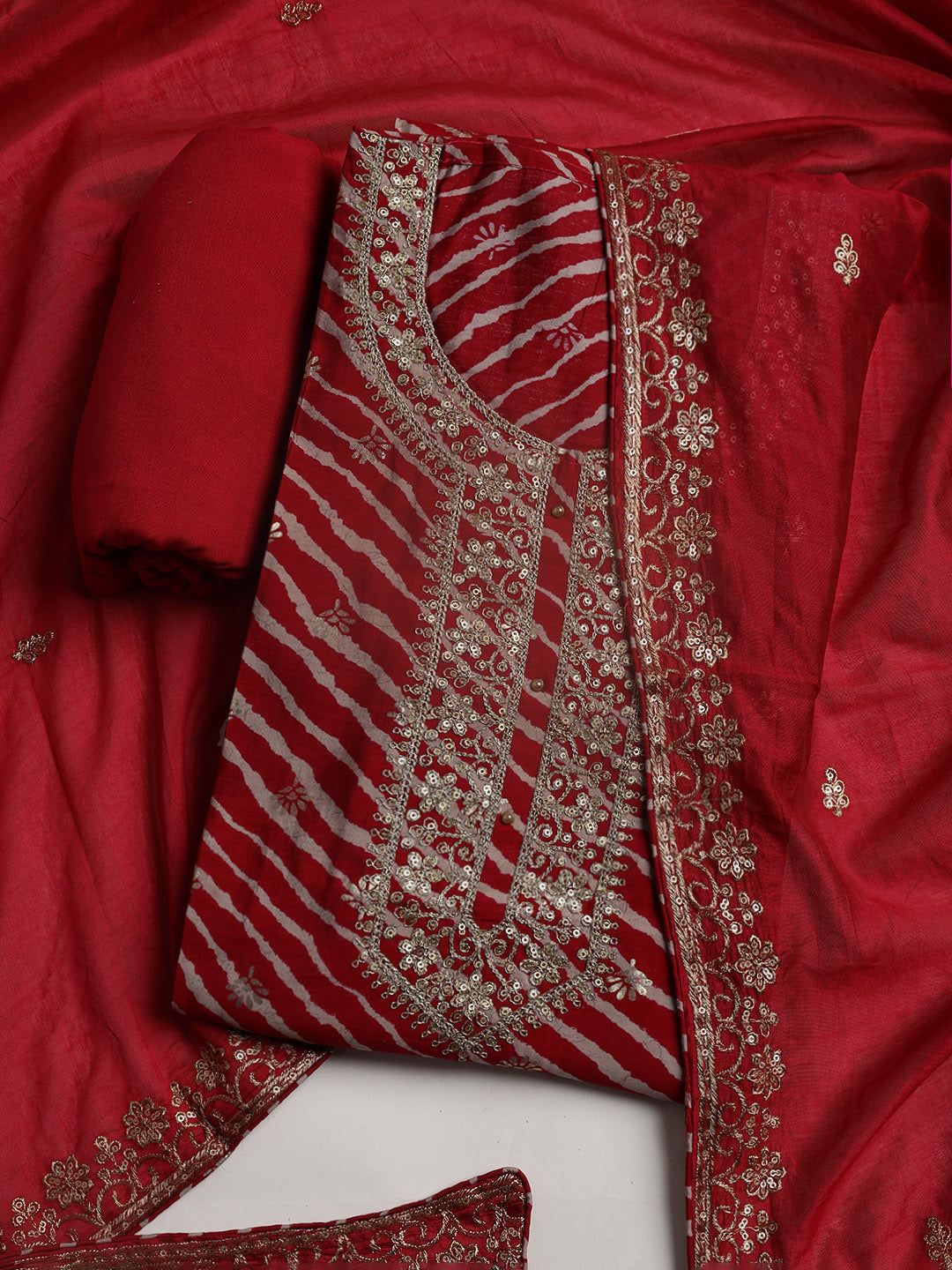 Neck Embroidered Cotton Blend Unstitched Suit With Dupatta