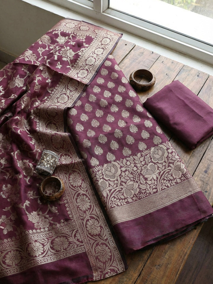 Banarasi Chanderi Unstitched Suit With Pant &amp; Dupatta