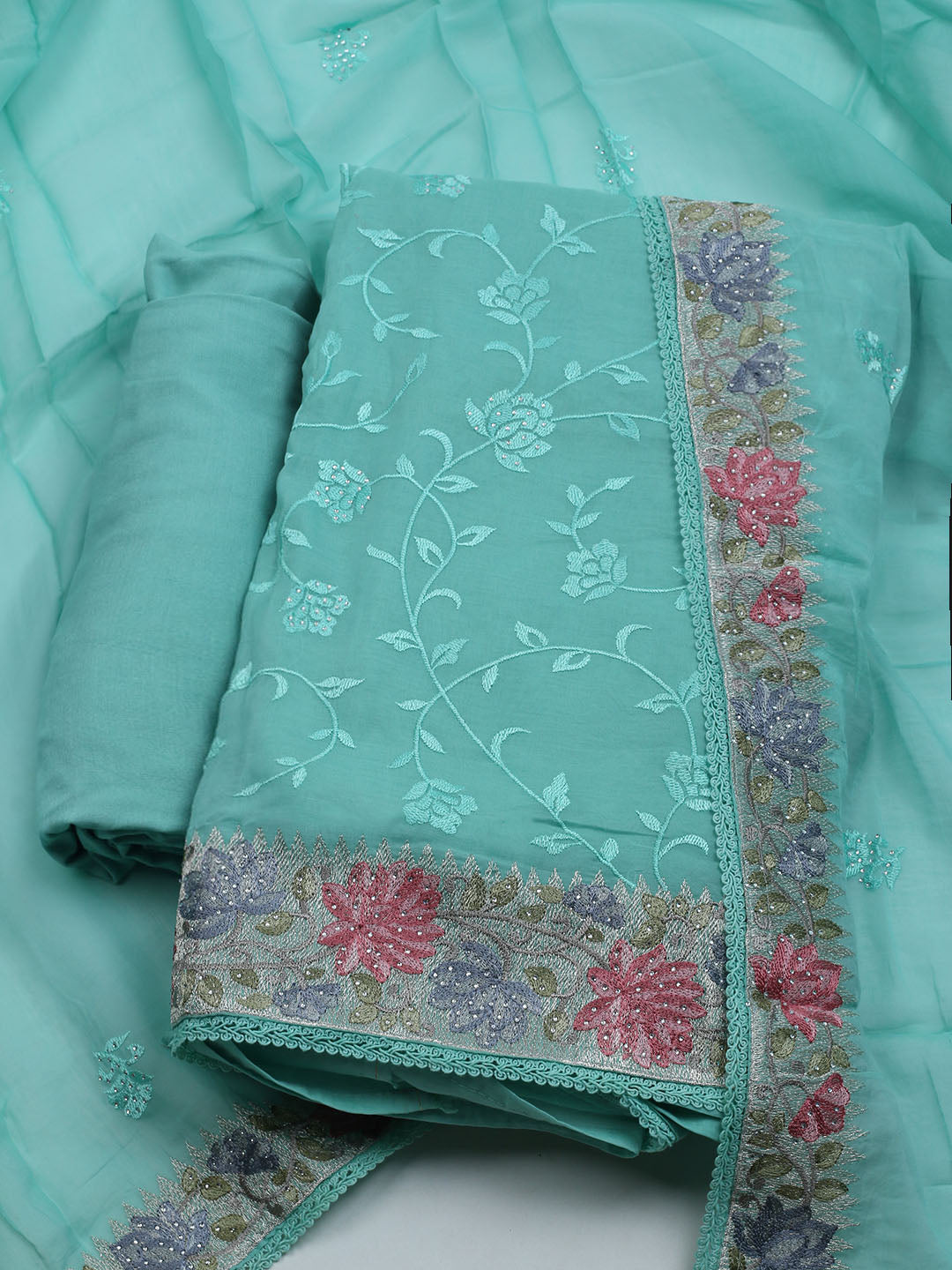 Embroidered Organza Unstitched Suit With Dupatta
