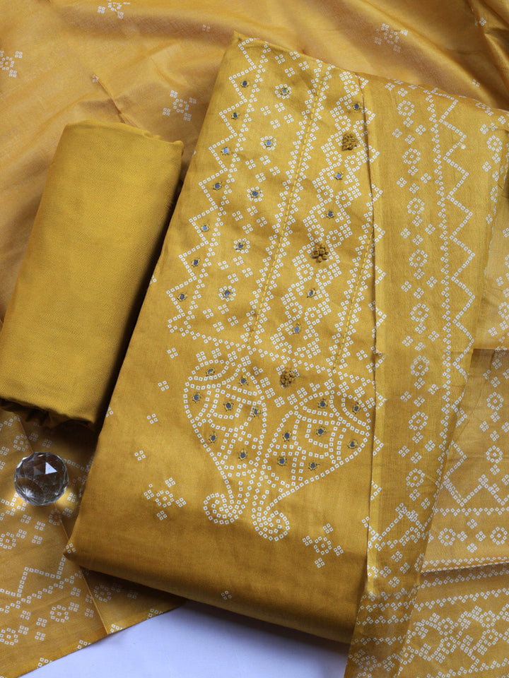 Printed Cotton Blend Unstitched Suit With Pant &amp; Dupatta