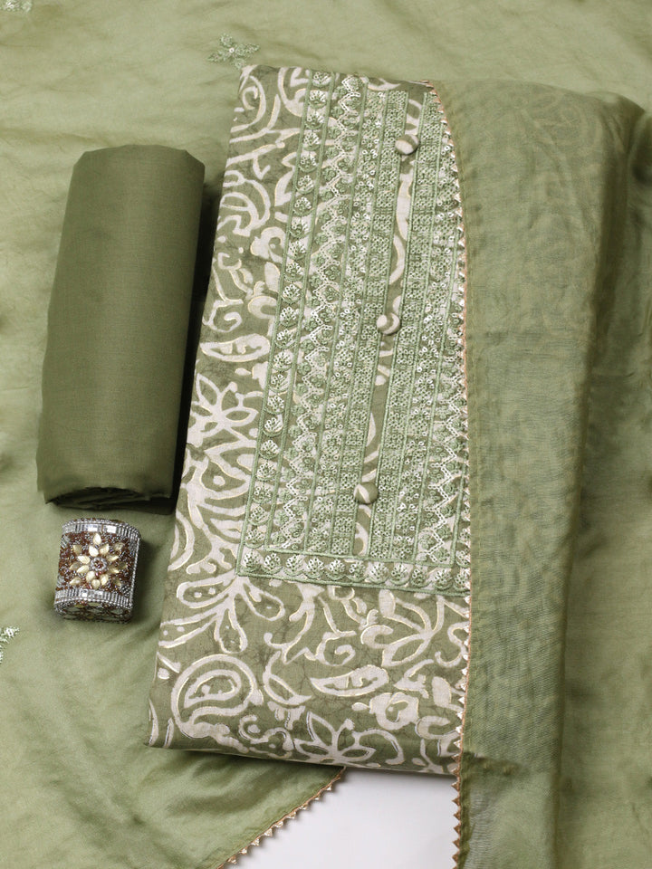 Embroidered Cotton Unstitched Suit With Pant &amp; Dupatta