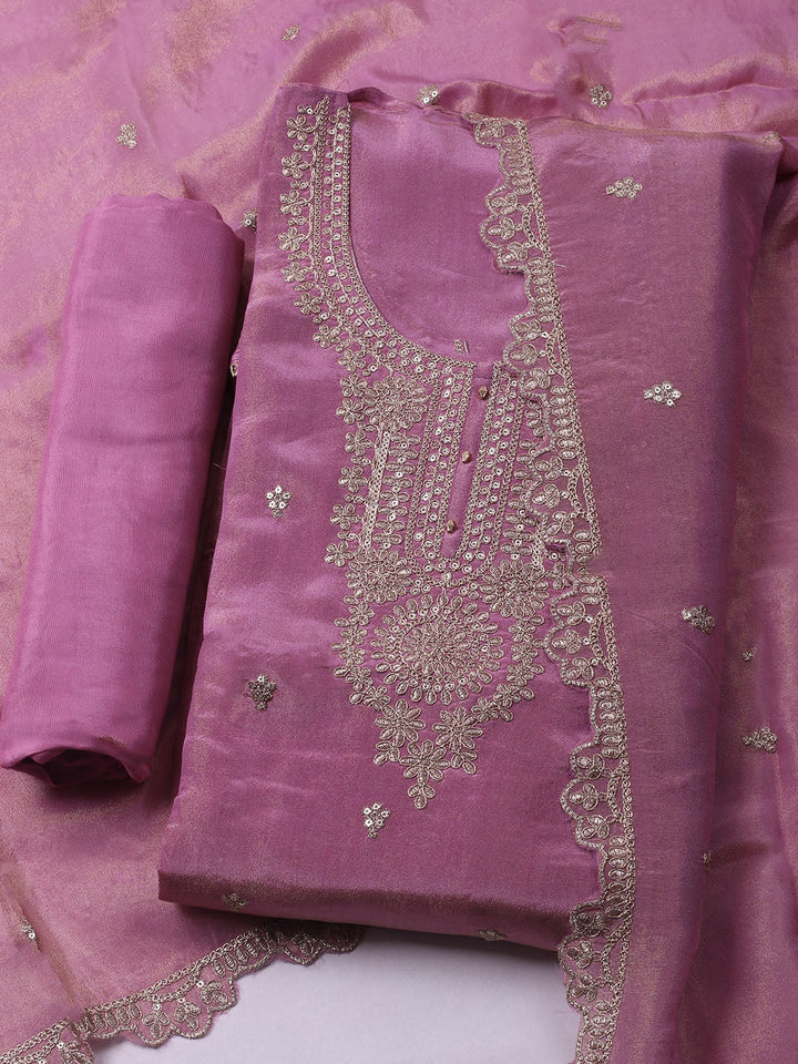 Embroidered Organza Unstitched Kurta With Pant &amp; Dupatta