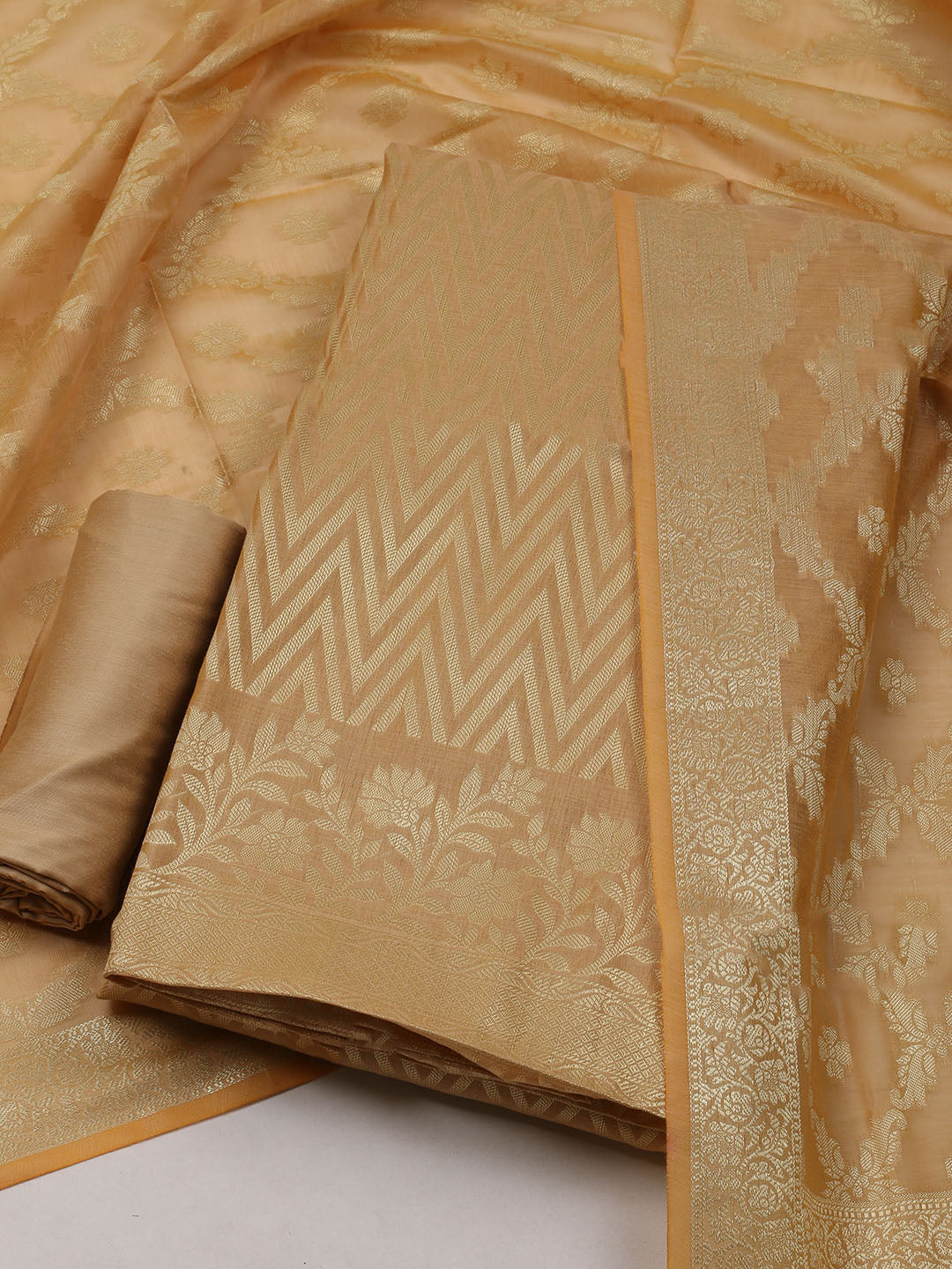 Printed Chanderi Unstitched Suit With Dupatta