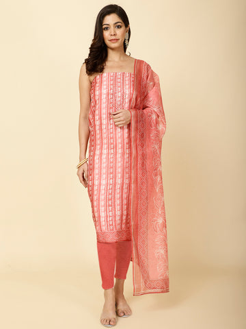 Printed Chanderi Unstitched Suit Piece With Dupatta