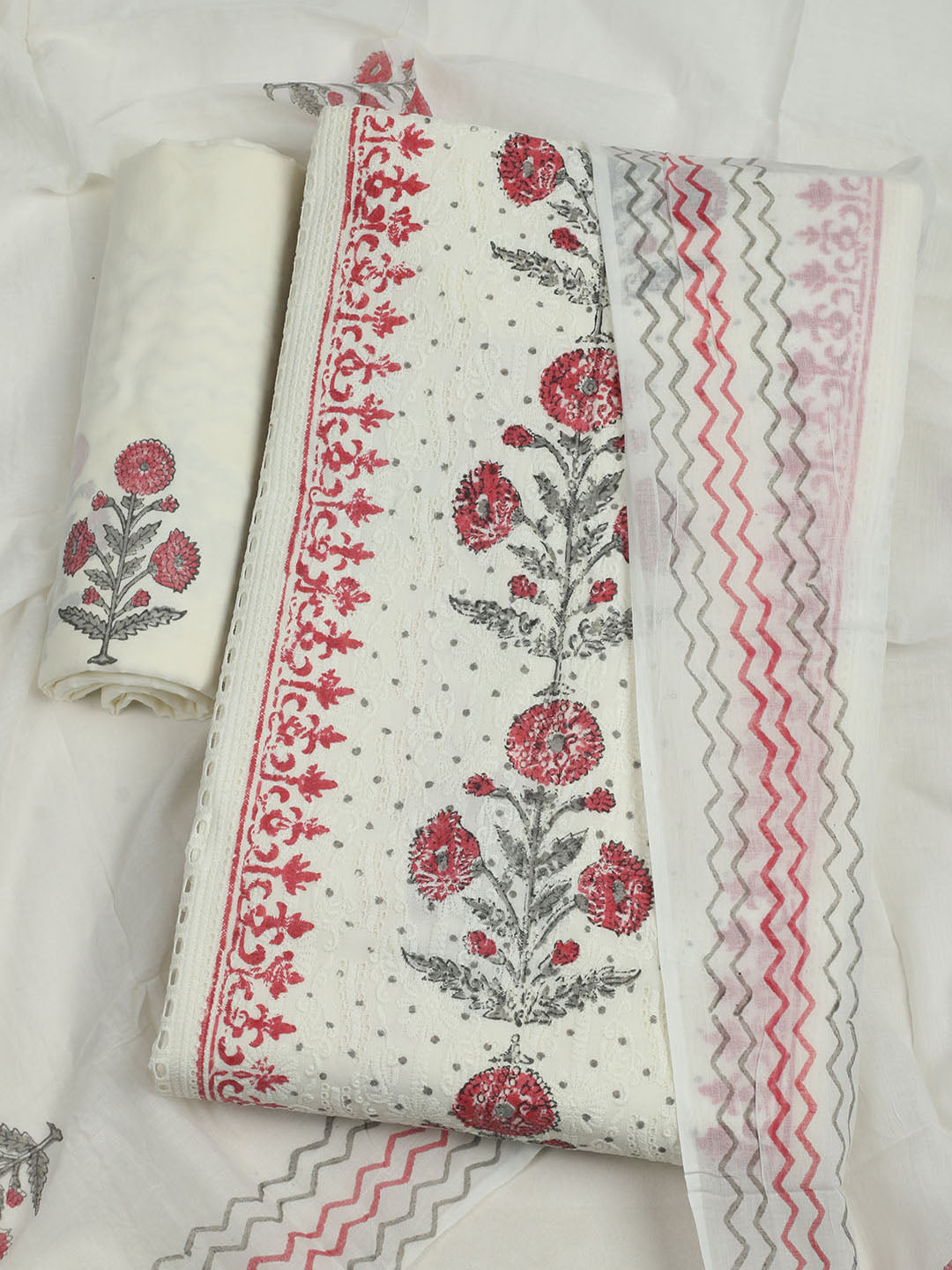 Embroidered Chanderi Unstitched Suit With Pant &amp; Dupatta