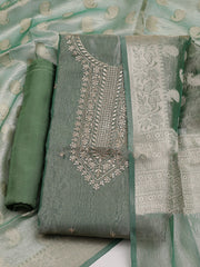 Neck Embroidered Tissue Unstitched Suit With Dupatta