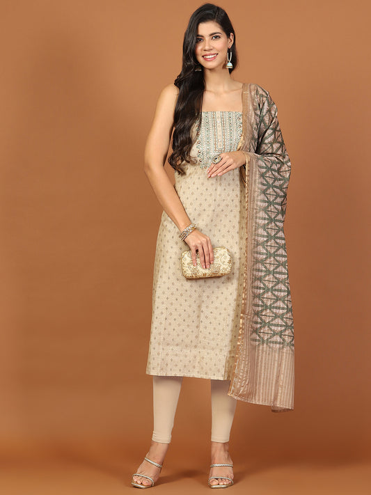 Neck Work Chanderi Unstitched Suit Piece With Dupatta