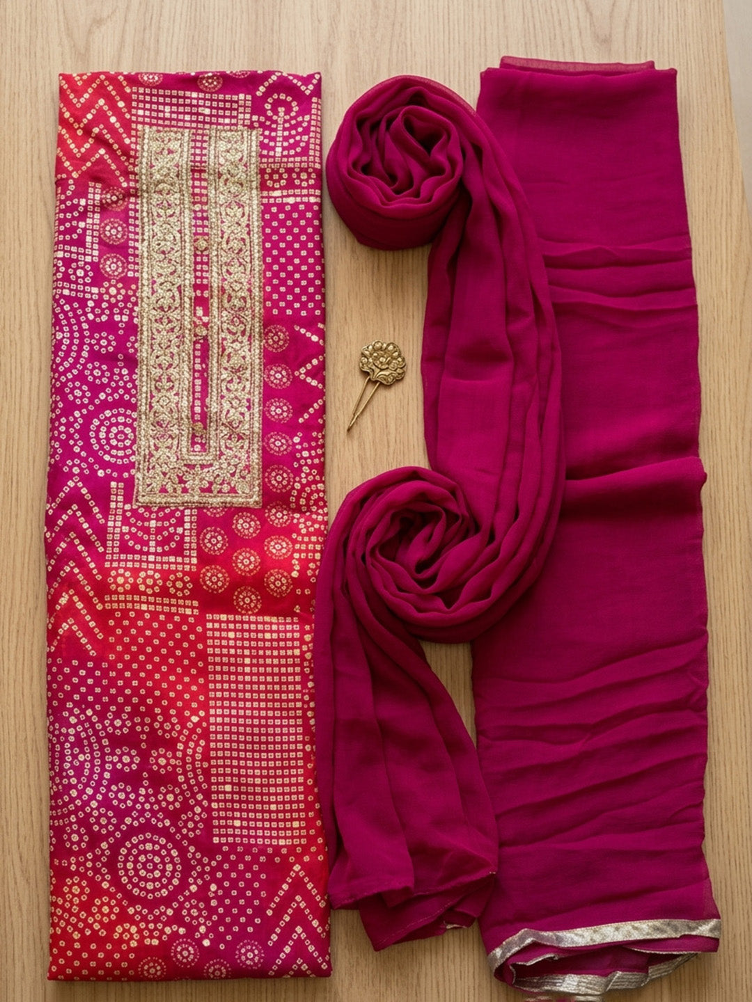 Embroidered Cotton Blend Unstitched Suit With Pant &amp; Dupatta