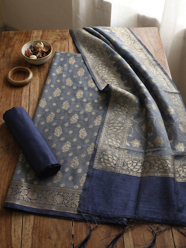 Banarasi Chanderi Unstitched Suit With Pant &amp; Dupatta