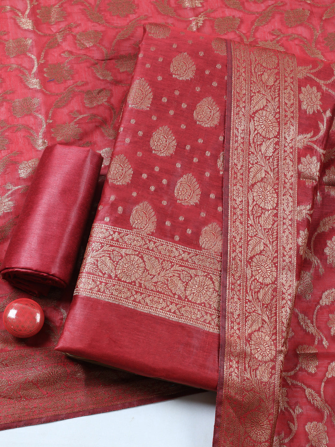 Banarasi Chanderi Unstitched Suit With Pant &amp; Dupatta