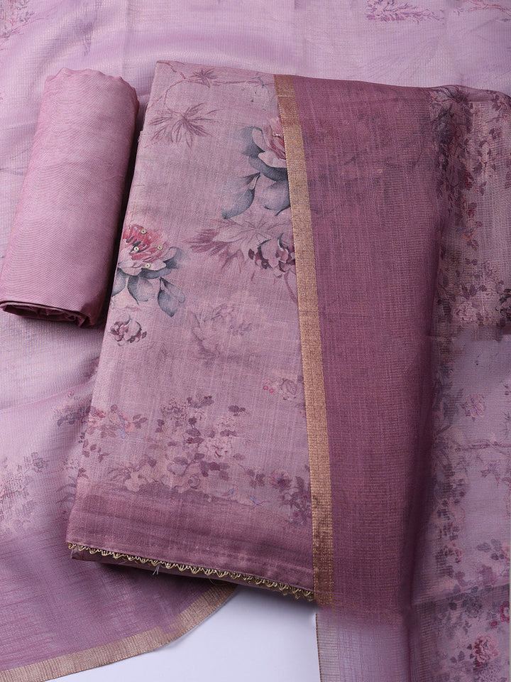 Embroidered Tissue Unstitched Suit With Pant Dupatta