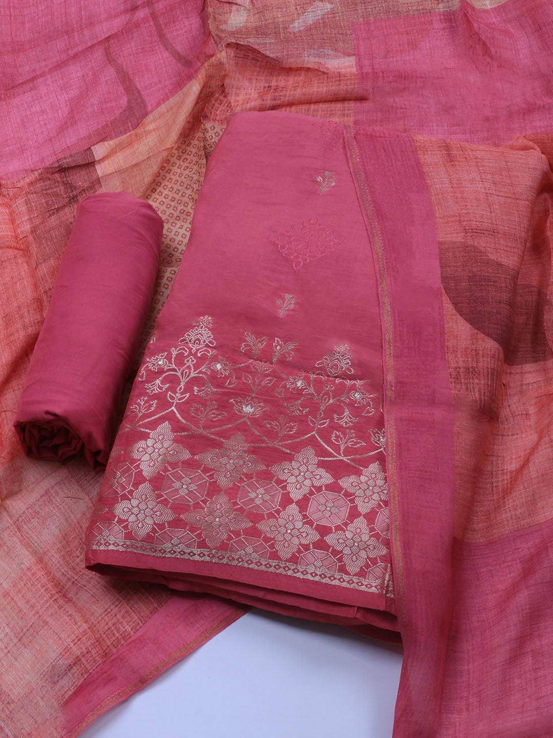 Zardozi Art Silk Unstitched Suit Piece With Dupatta