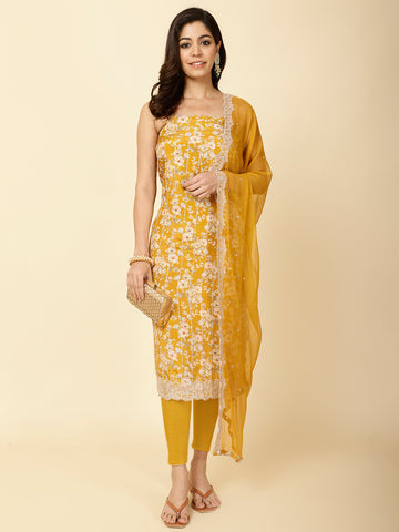 Printed Crepe Unstitched Suit Piece With Dupatta