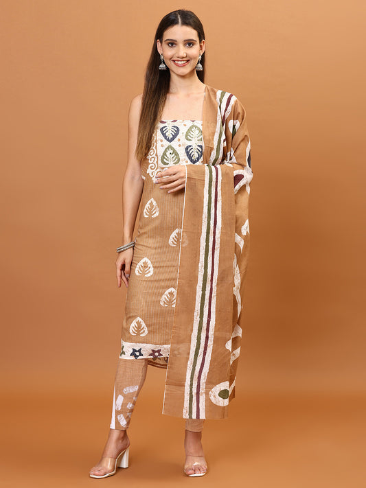 Neck Patti Printed Cotton Unstitched Suit Piece With Dupatta