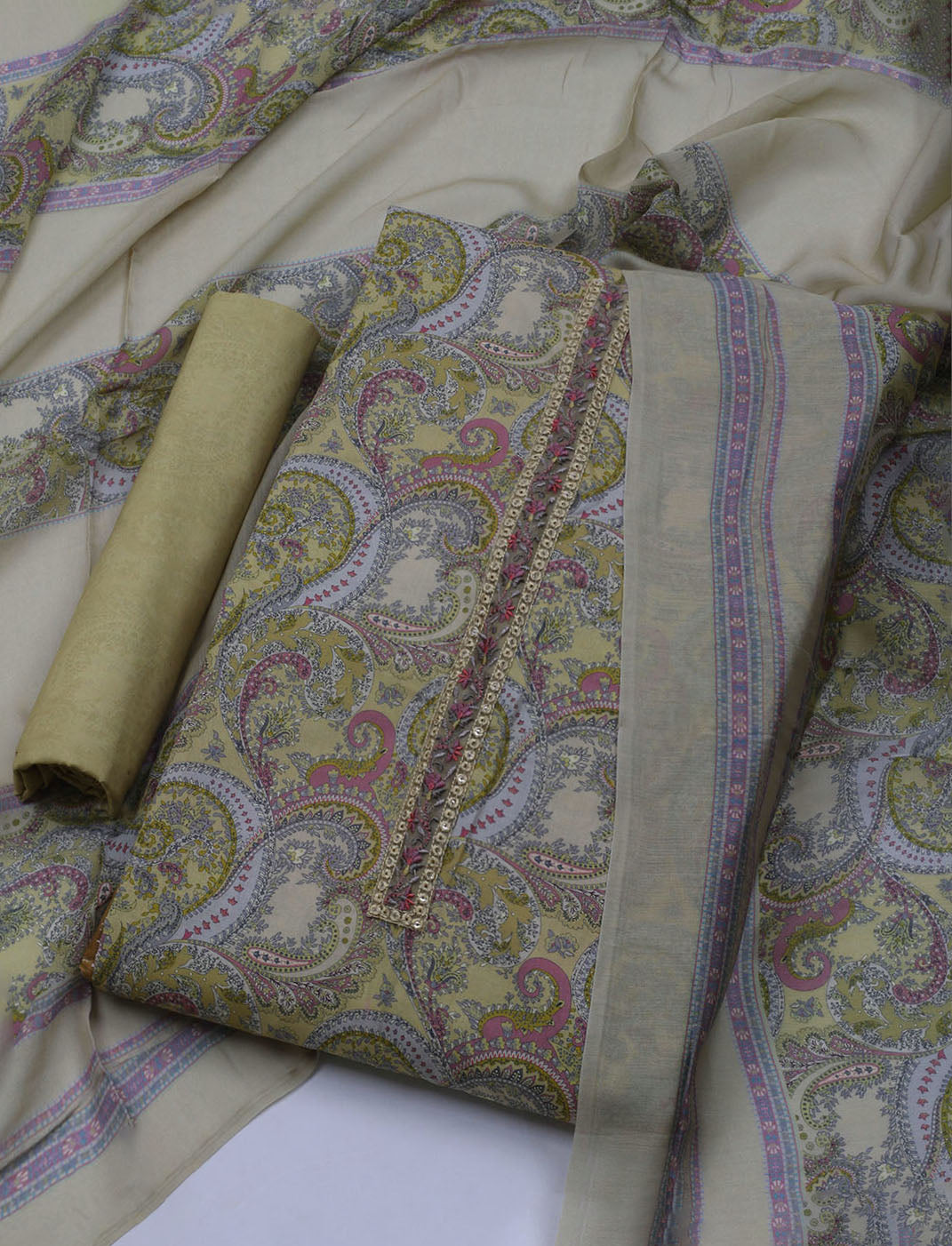 Printed Cotton Blend Unstitched Suit With Dupatta