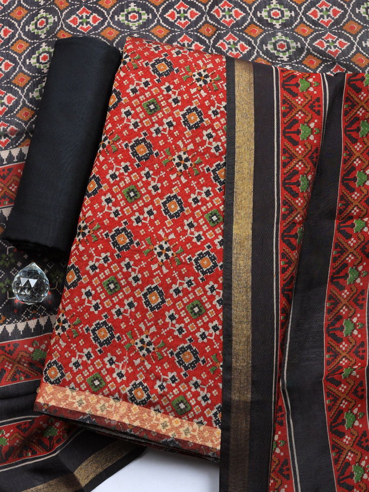Printed Cotton Blend Unstitched Suit With Pant &amp; Dupatta