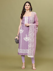 Neck Embroidered Chanderi Unstitched Suit Piece With Dupatta