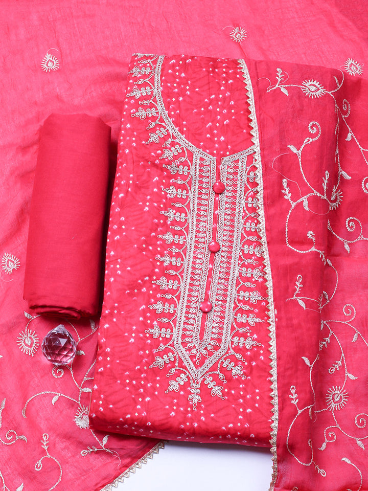 Embroidered Cotton Unstitched Suit With Pant &amp; Dupatta