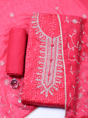 Embroidered Cotton Unstitched Suit With Pant & Dupatta