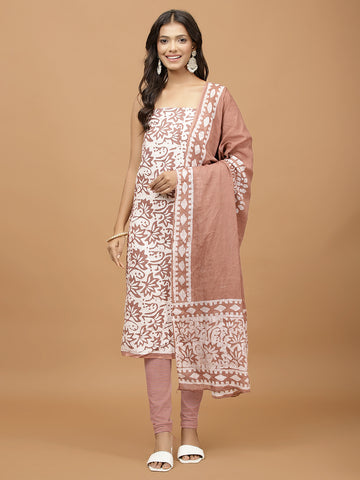 Printed Cotton Blend Unstitched Suit With Dupatta