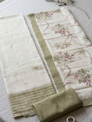 Embroidered Art Silk Unstitched Suit With Pant & Dupatta