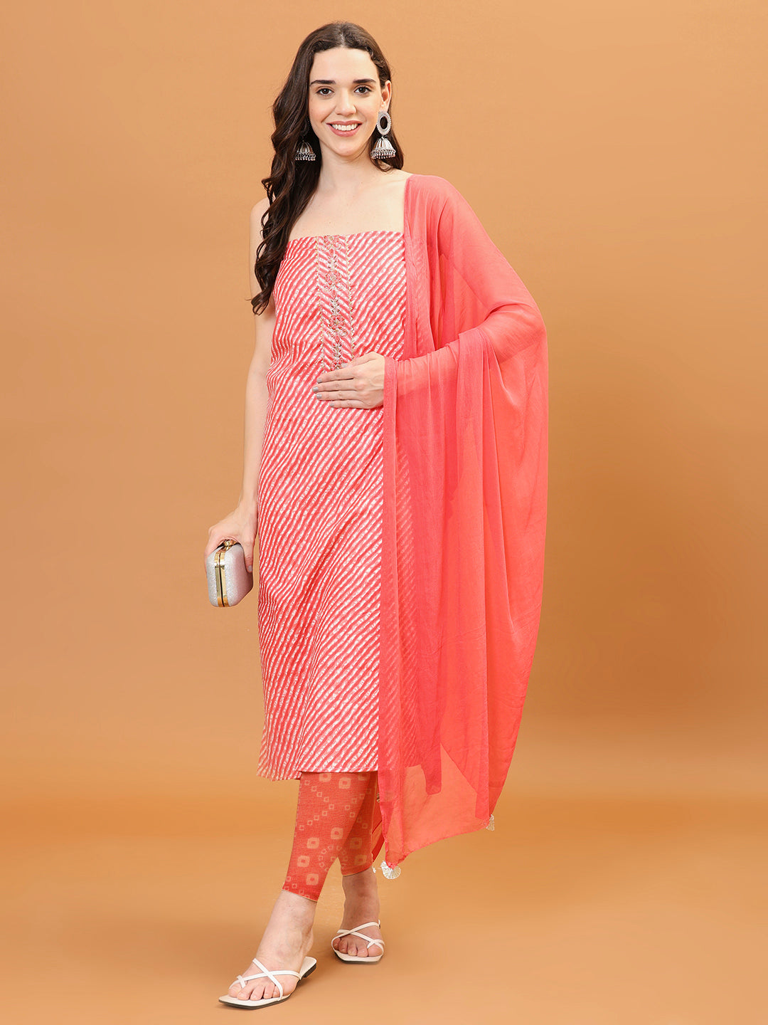 Printed Cotton Blend Unstitched Suit With Dupatta
