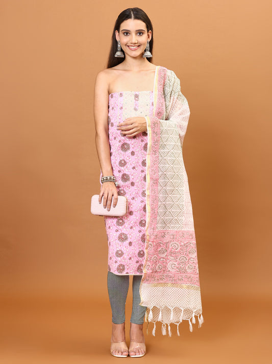 Printed Cotton Unstitched Suit With Dupatta