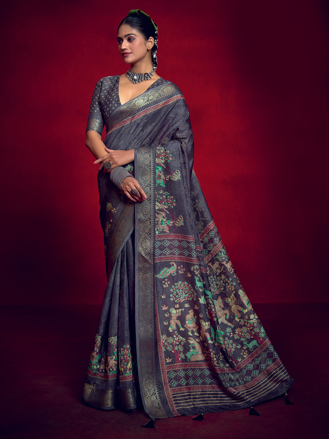 Abstract Printed Art Silk Saree