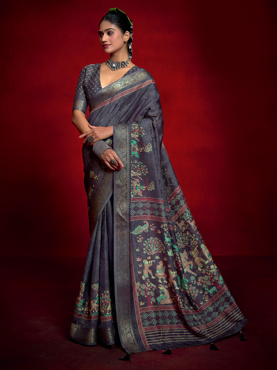 Abstract Printed Art Silk Saree