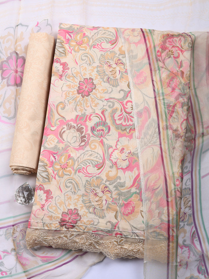 Embroidered Cotton Blend Unstitched Suit With Pant &amp; Dupatta