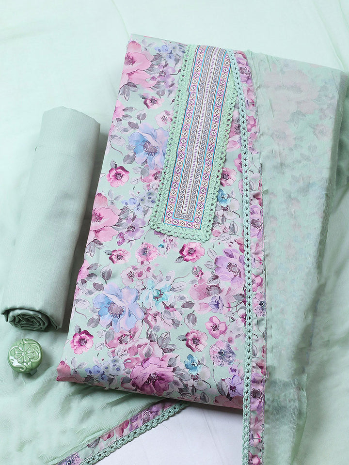 Embroidered Cotton Blend Unstitched Suit With Pant &amp; Dupatta
