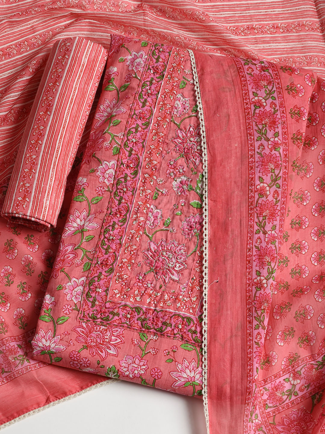 Printed Cotton Blend Unstitched Suit With Dupatta