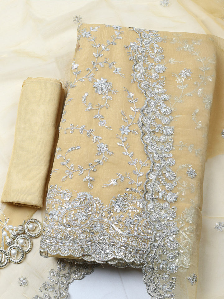 Embroidered Organza Unstitched Suit With Pant &amp; Dupatta