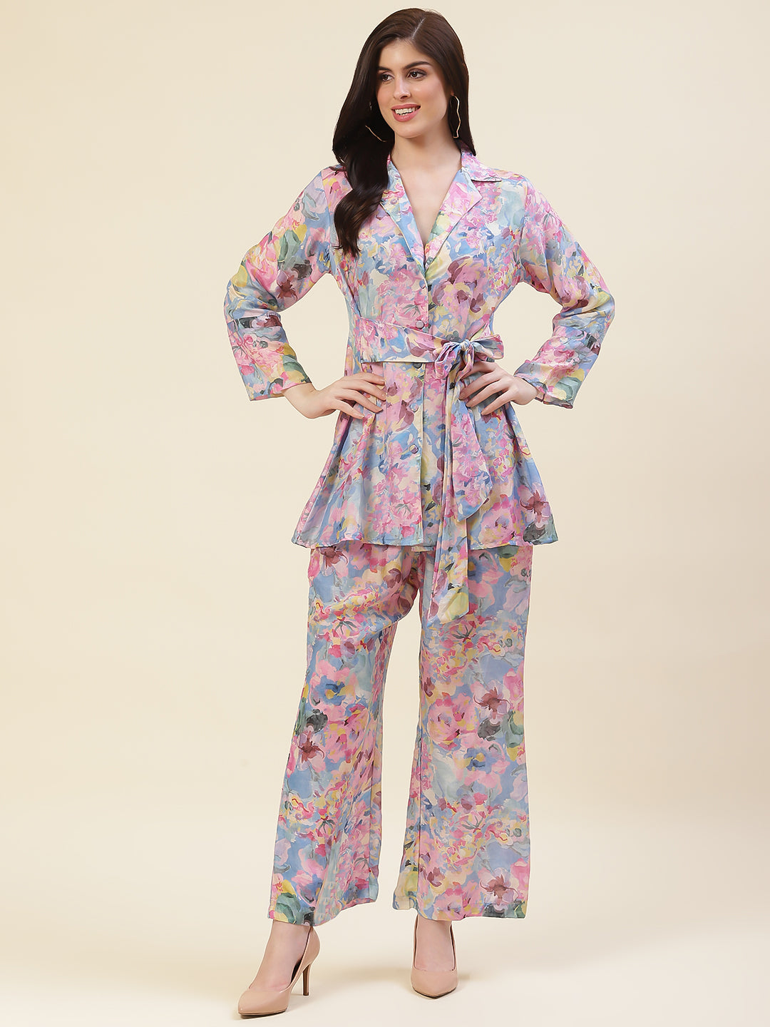 Sky Blue Pink Hues Co-ord Set Short Kurta