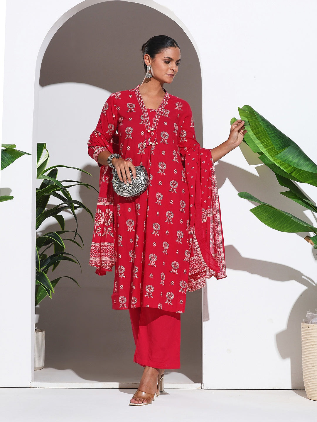 Printed Cotton Blend Kurta With Pant &amp; Dupatta