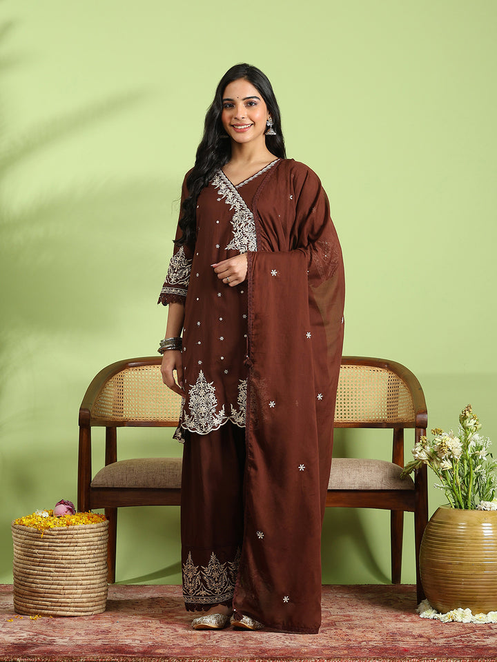Embroidered Cotton Kurta With Pant &amp; Dupatta