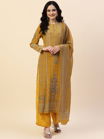 Digital Printed Crepe Kurta With Palazzo & Dupatta