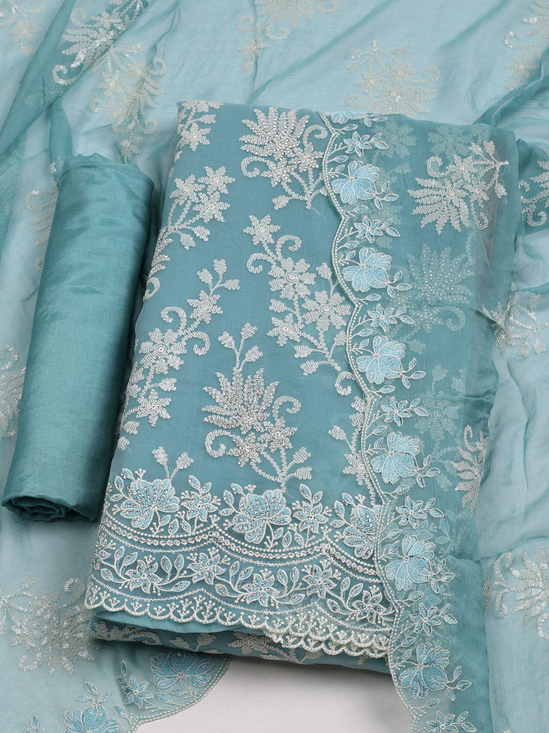 Embroidered Organza Unstitched Suit With Dupatta
