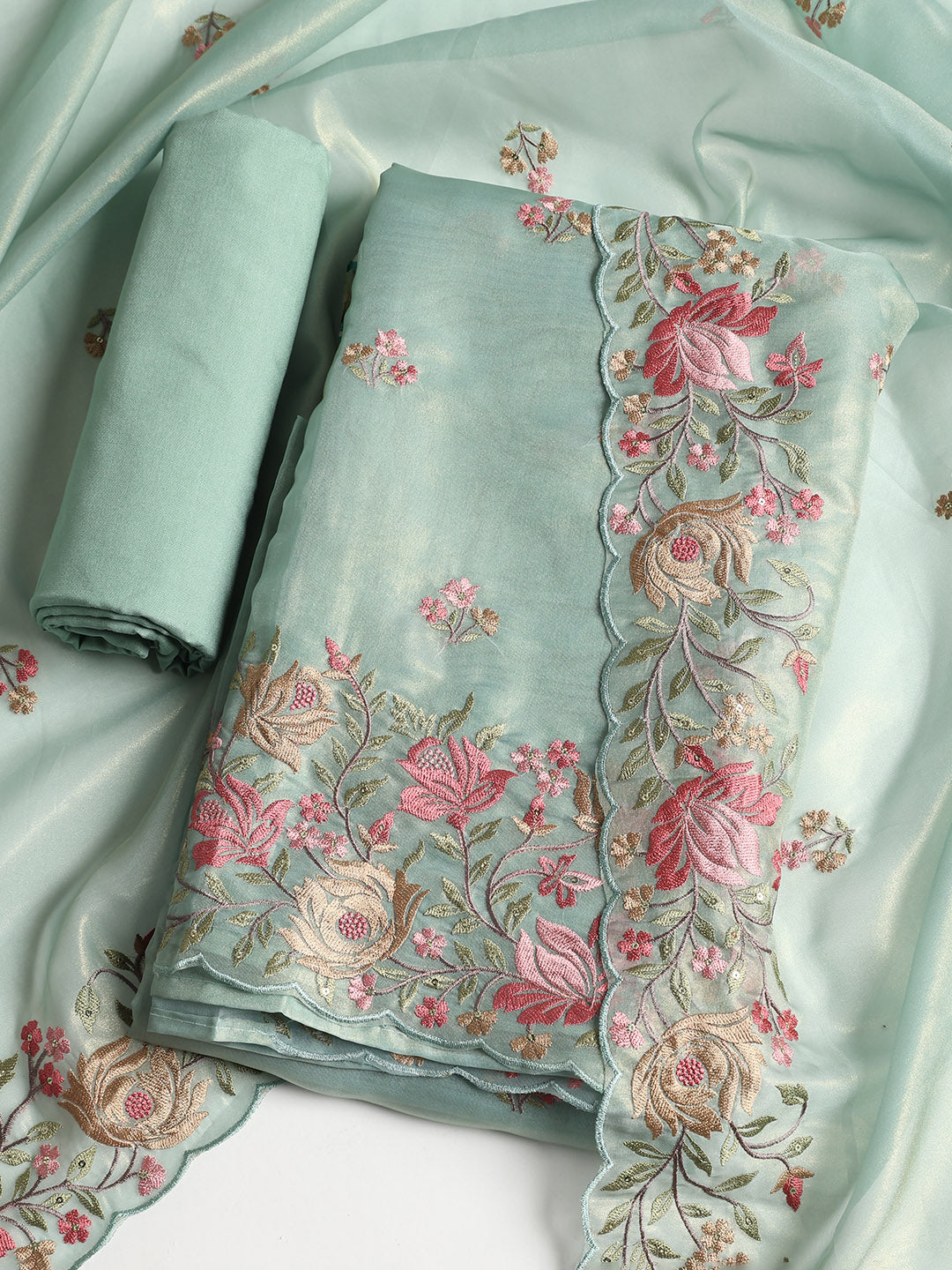 Embroidered Organza Unstitched Suit With Dupatta
