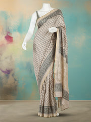 Printed Tussar Green Beige Saree