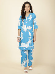 Floral Printed Cotton Kurta With Pants