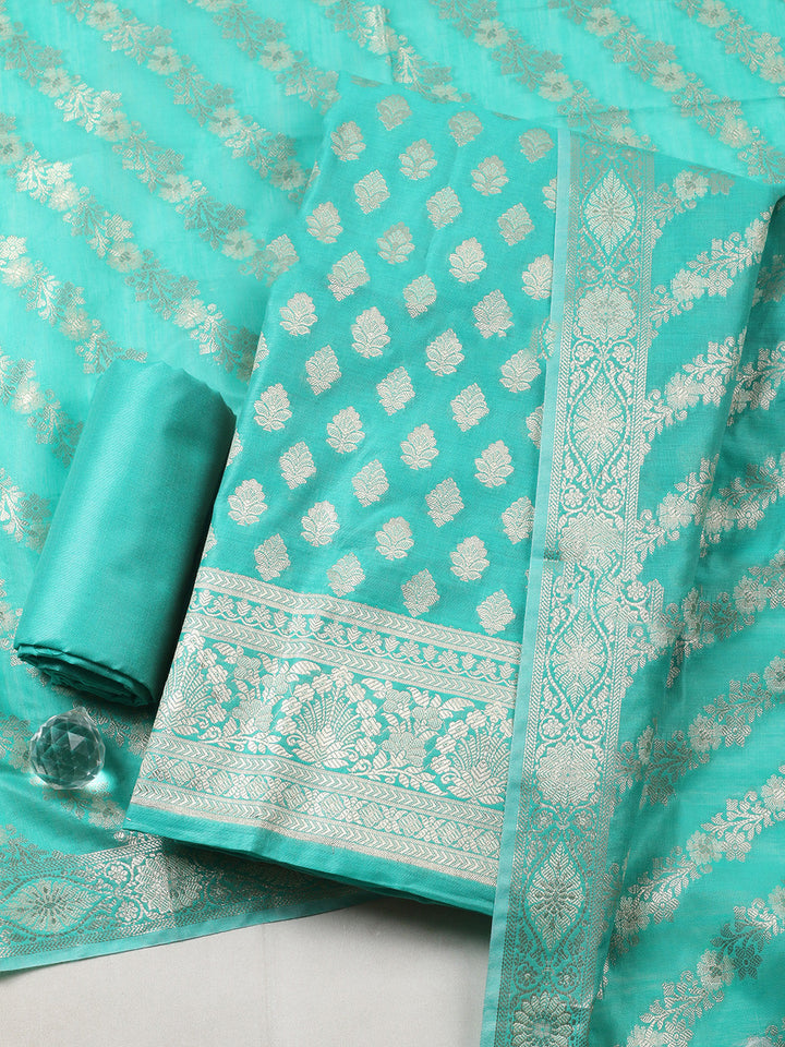 Woven Design Chanderi Unstitched Suit With Pant &amp; Dupatta