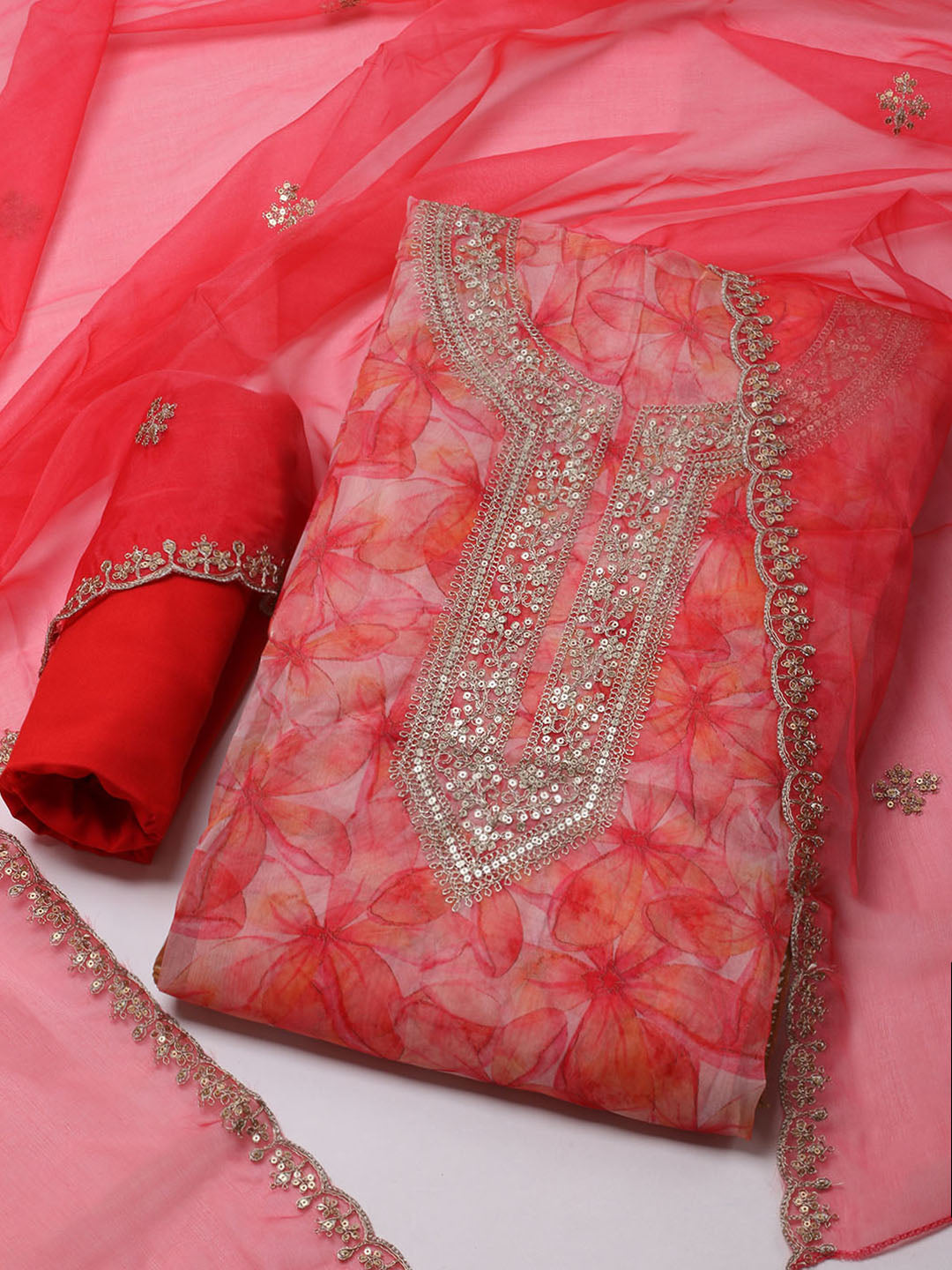 Zari Jaal Art Silk Unstitched Suit With Dupatta