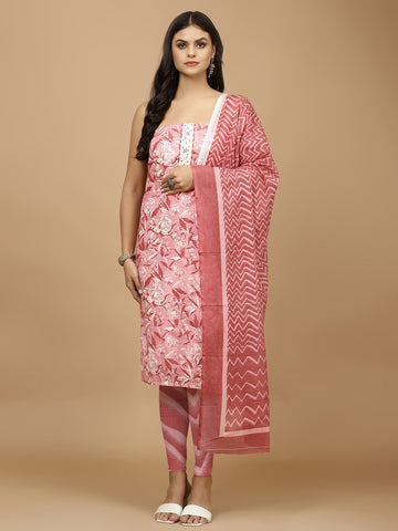 Printed Cotton Unstitched Suit With Dupatta