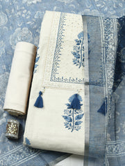 Printed Cotton Blend Unstitched Suit With Pant Dupatta