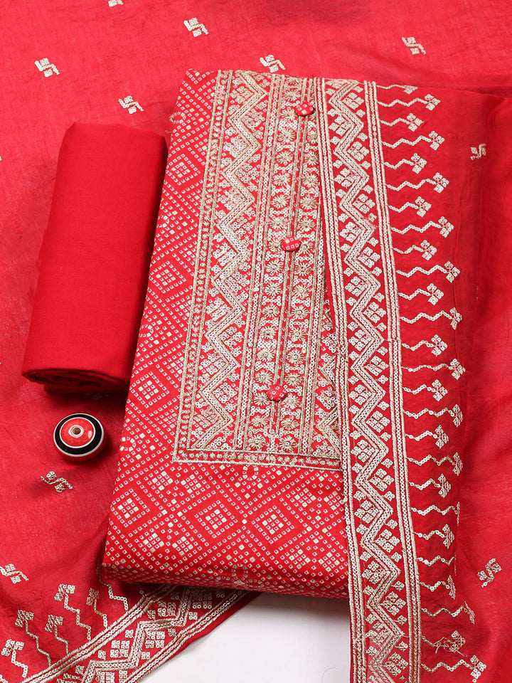 Embroidered Cotton Unstitched Suit With Pant &amp; Dupatta