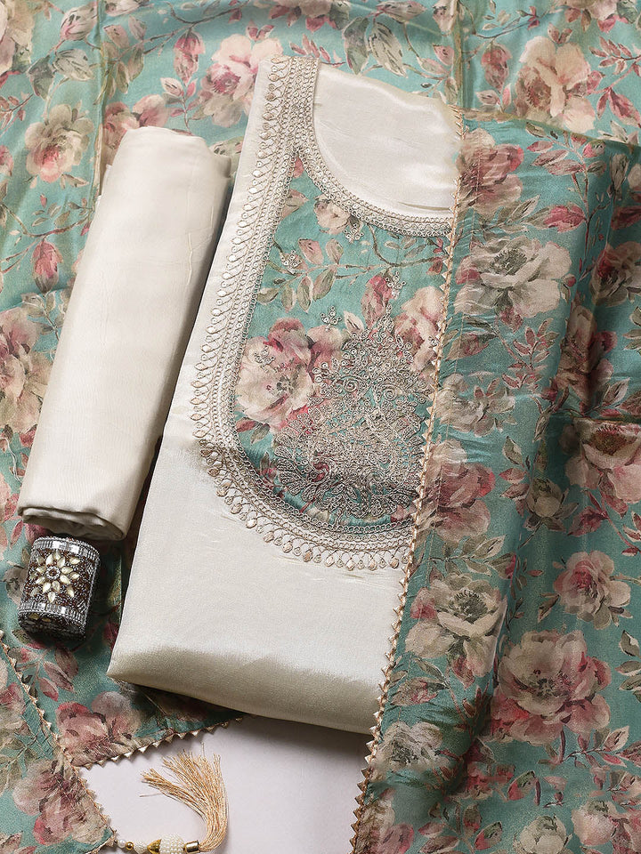 Embroidered Tissue Unstitched Suit With Pant &amp; Dupatta
